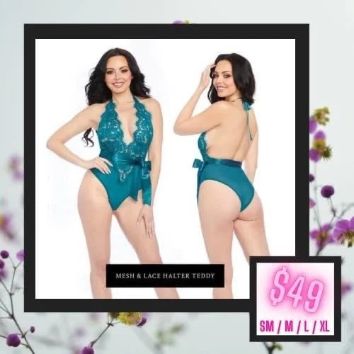 Mesh & Lace Halter Teddy