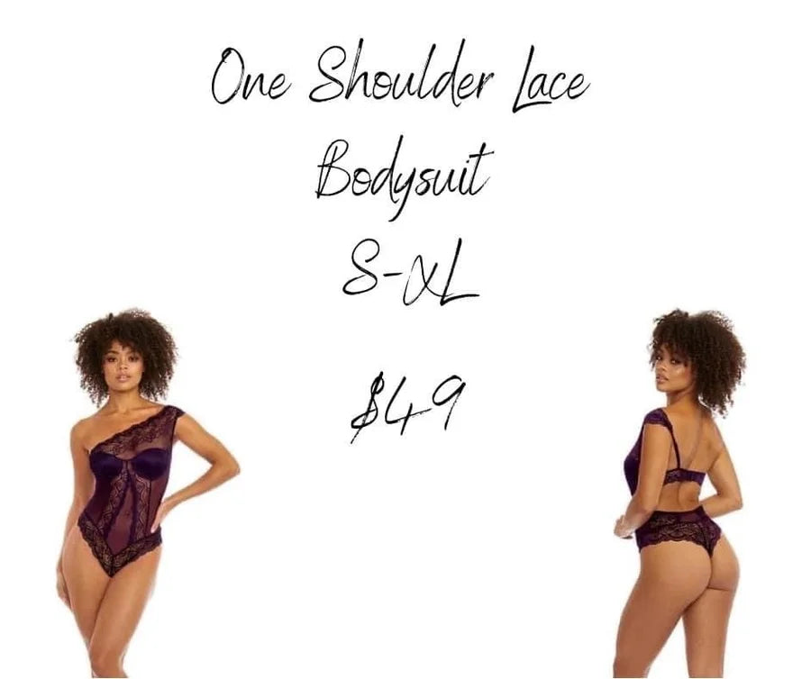 One-Shoulder Lace Bodysuit - Plum