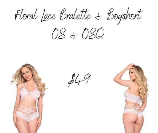 Floral Lace Bralette & Boyshort - White