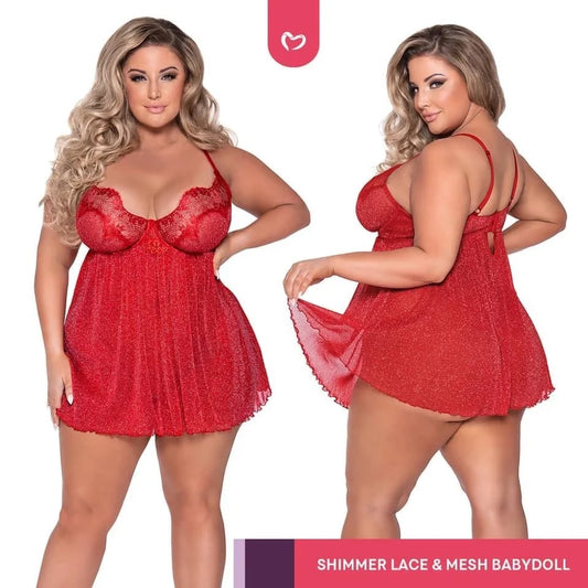 Shimmer Lace & Mesh Babydoll