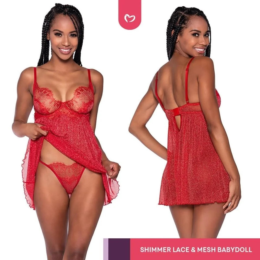 Shimmer Lace & Mesh Babydoll